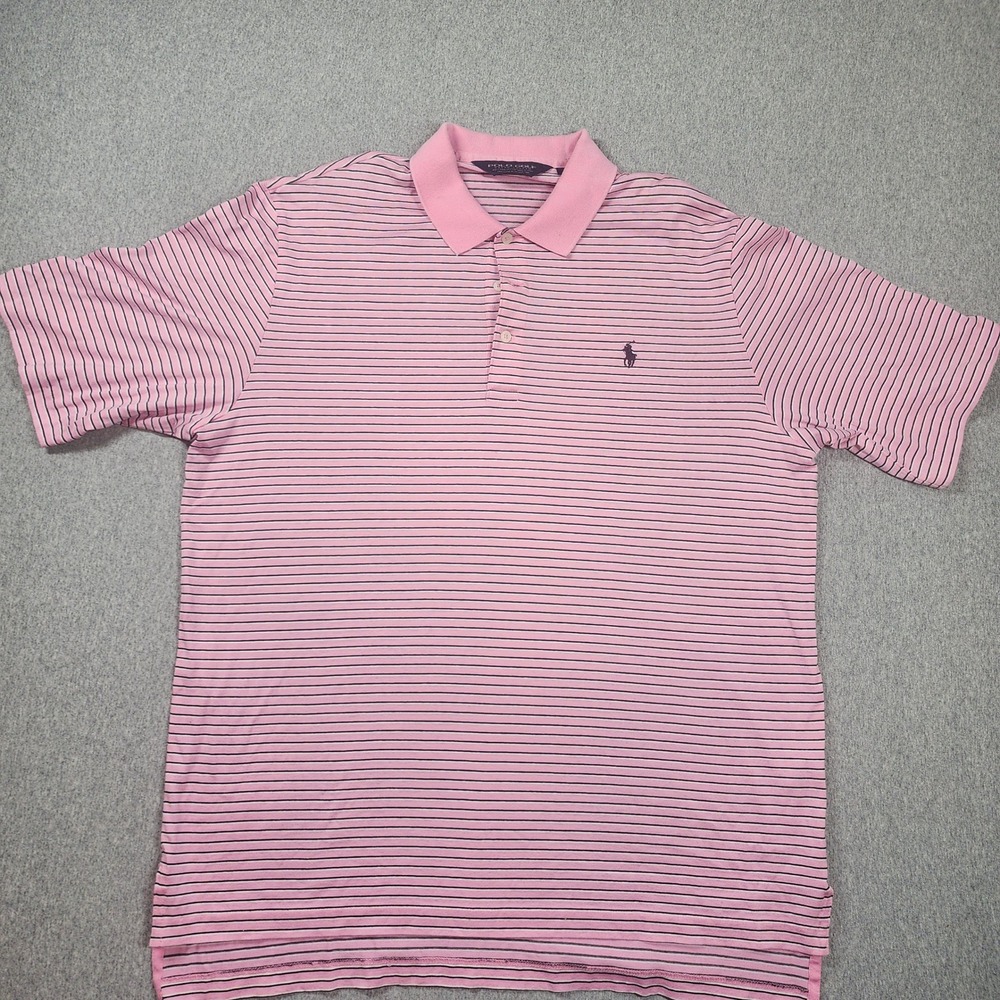 Polo Golf Ralph Lauren Polo Shirt Mens L Pink Excellent Striped Pima Cotton